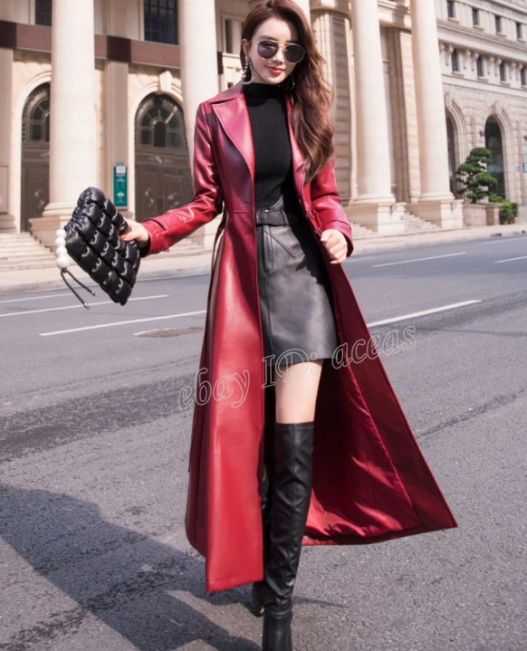 Red Faux Leather Trench Coat