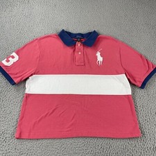 Polo Ralph Lauren Boys Big Pony Size XL 18/20 Pink White Striped Polo Boxy