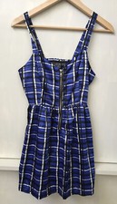Forever 21 Twenty One Blue Black White plaid zipper front mini dress size Small