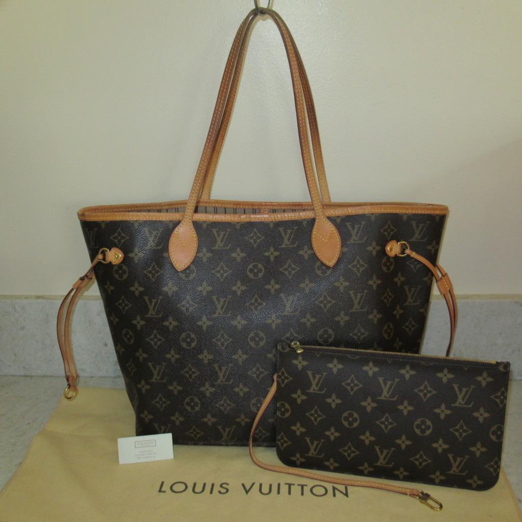 2015 Louis Vuitton Monogram Neverfull MM Shoulder Bag + POUCH $2030+TAX