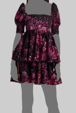 $439 Alice + Olivia Women's Black Floral Smocked Squared-Neck Mini Dress Size 6