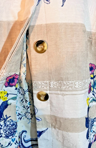 CHICO'S Tropical Bird Tan & White 3/4 Sleeve Lined Blazer Dress Jacket 2 Large - Picture 8 of 15