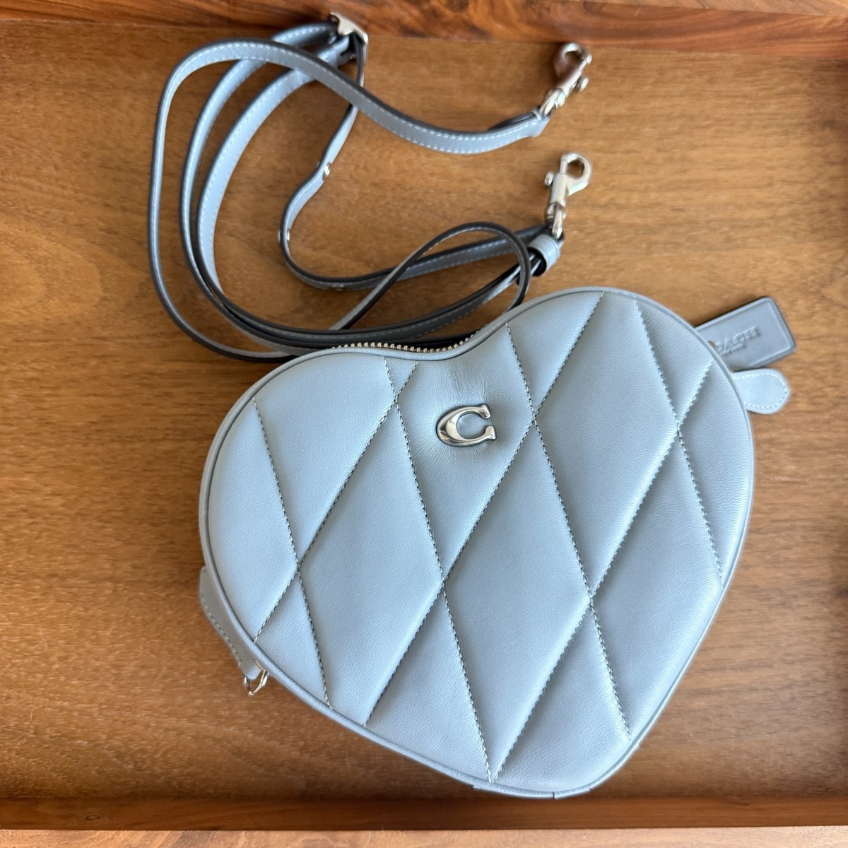 Coach CE725 Heart Crossbody Quilting Nappa Leather Silver Grey