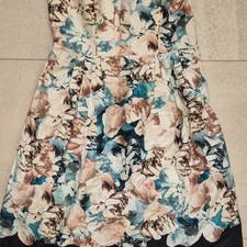 Debut Multicoloured Floral Fit & Flare Dress V-Neck Sleeveless Knee Zip 12