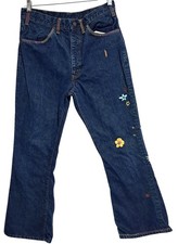 Big E Levis 646 Vintage 70s Orange Tab Embroidered Floral Bell Bottoms 30x28