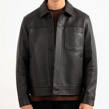 Men  s Black Leather Jacket   Genuine Leather Minimalist Casual Biker Style Coat