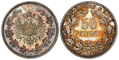 GERMANY EMPIRE. Wilhelm II. 1896-A AR 50 Pfennig. NGC PR67 Berlin. Jaeger 15