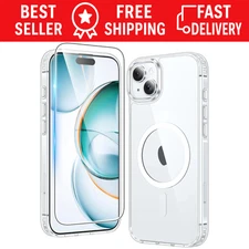 lear Magnetic Phone Case for iPhone 15/14/13, 6.1in Shockproof Anti-Yellow