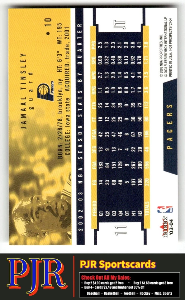 Jamaal Tinsley 2003-04 Hoops Hot Prospects #10 Indiana Pacers - Image 2 of 2