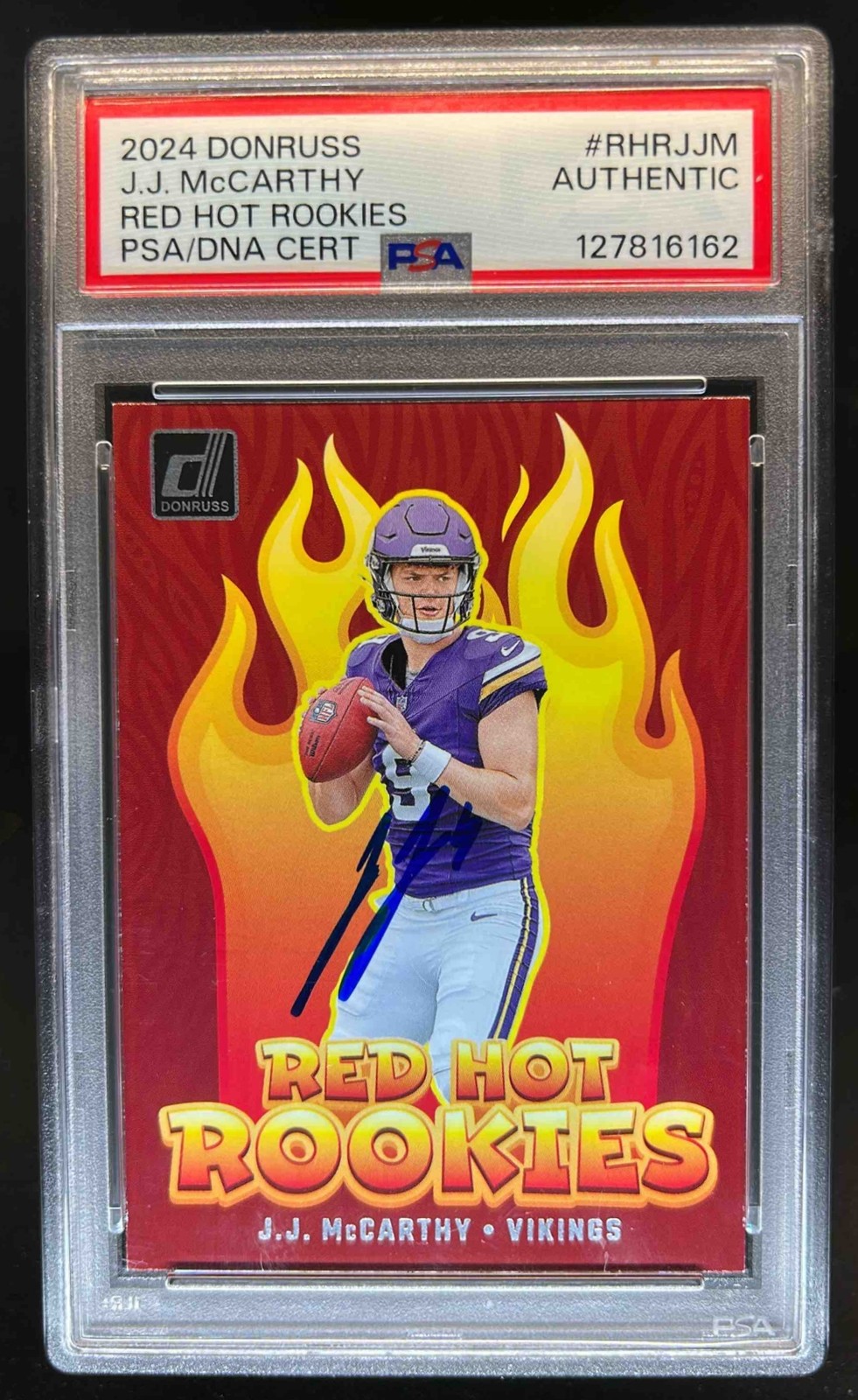 JJ McCarthy Panini Donruss Red Hot Rookies Autographs #RHRJJM Base