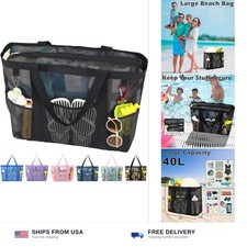 Fammart Mesh Beach Bag with Zipper for Women, Large Beach Tote Sandproof Toys...