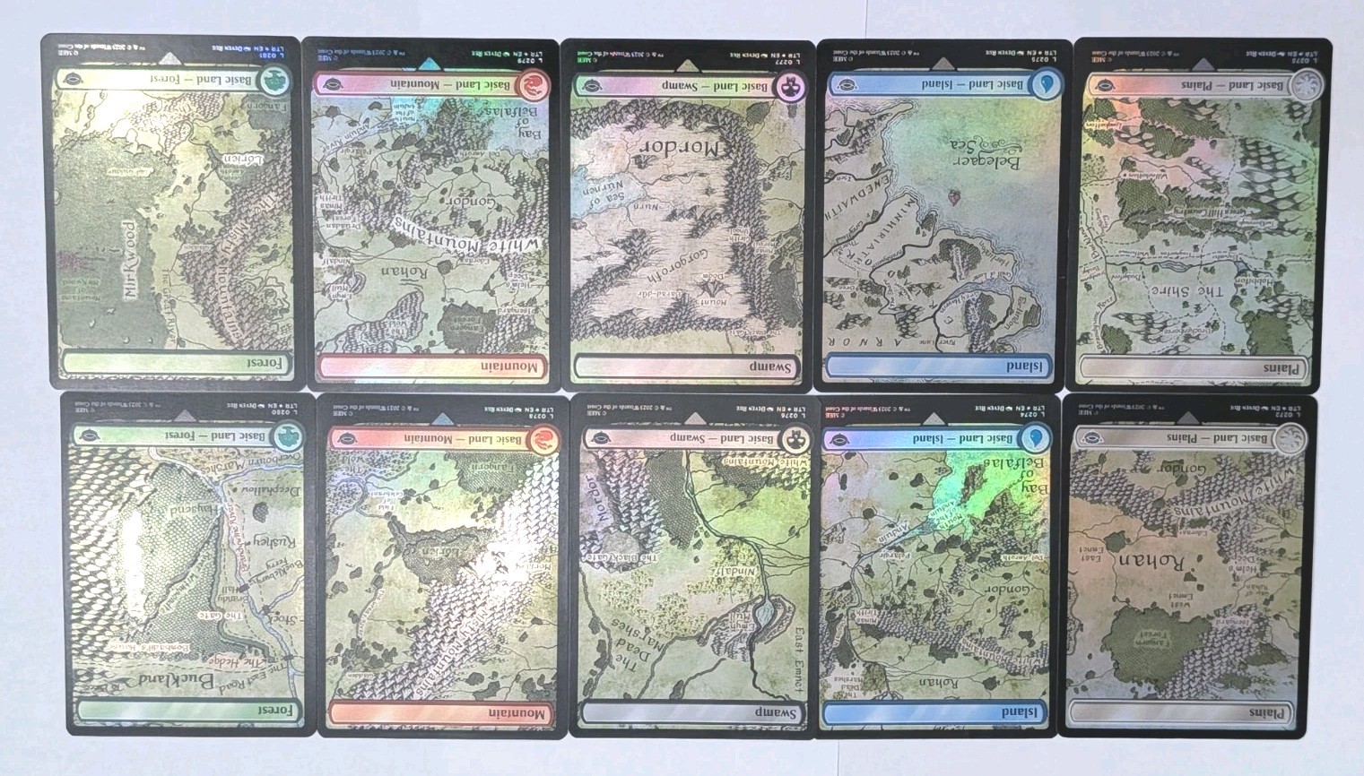 Complete Set of 10 Lord Of The Rings FOIL Full Art Lands Magic MTG LOTR