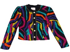 VTG Doncaster Blazer Women  s 10 Multicolor Pearl Button Quilted Braid Detail USA