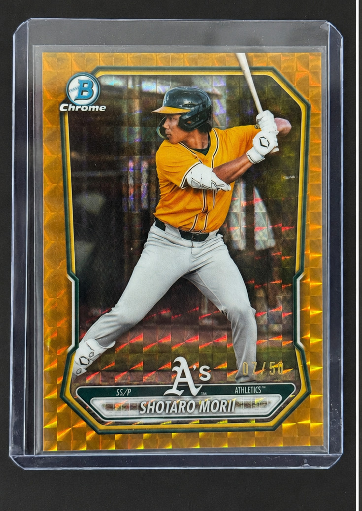 2025 BOWMAN CHROME SHOTARO MORII 1ST BOWMAN 07/50 GOLD GEOMETRIC REFRACTOR