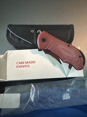 CMB Made Knives Hippo Liner Lock Flipper Knife Red G-10 (3'' Black D2)
