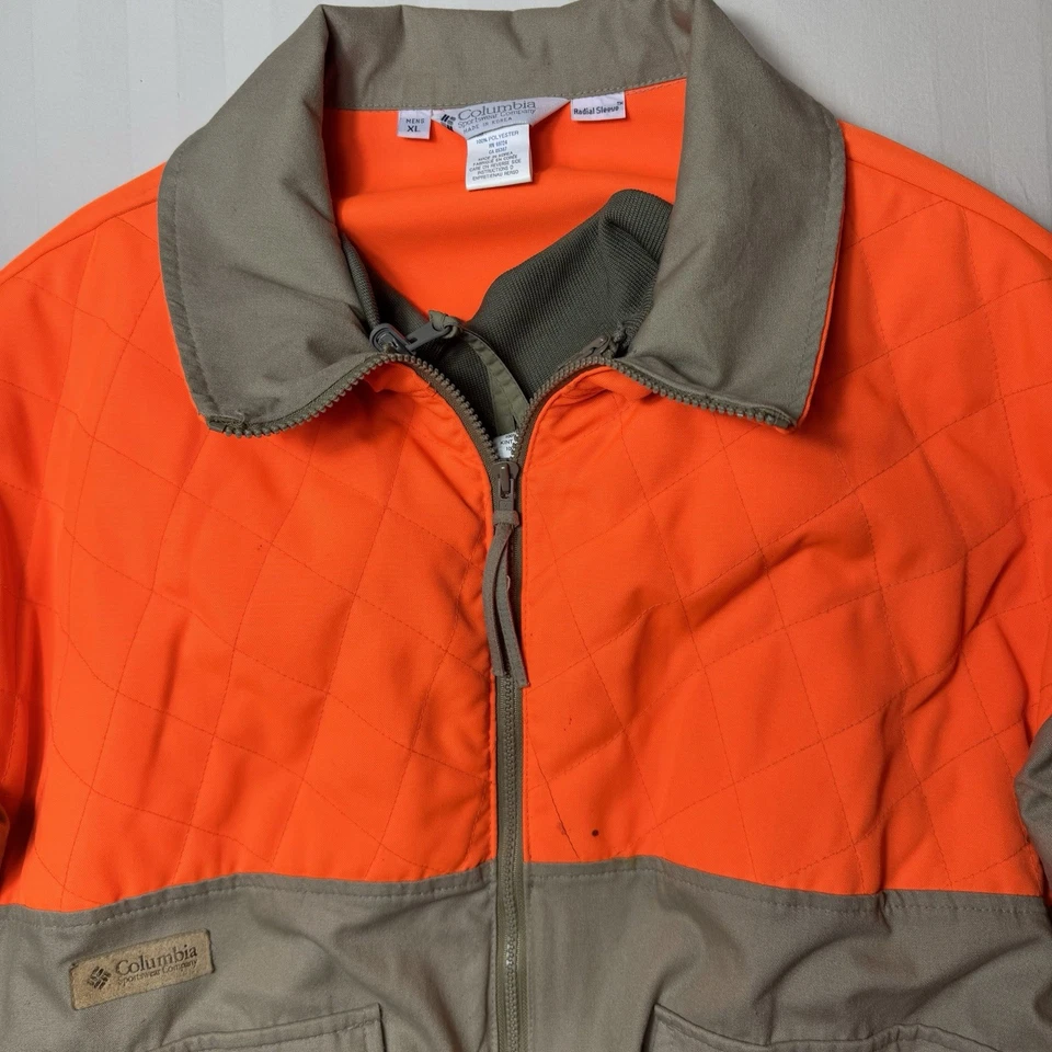 Винтажный COLUMBIA куртка мужская XL неоновый оранжевый коричневый охоты стрельбы радиальный пальто - Изображение 3 из 4