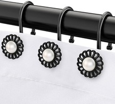 Black Sunflower Shower Curtain Rings and Hooks, Set of 12 Metal Rings and Hooks,