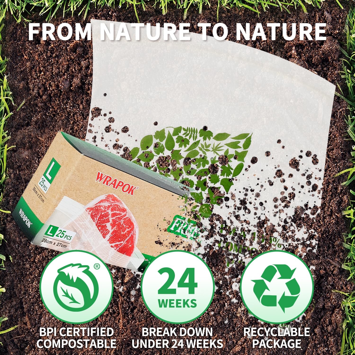 WRAPOK 100% Compostable Gallon Freezer Bags Biodegradable Food Storage Bag fo...