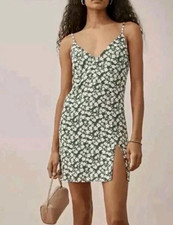 Reformation Marlowe Green and White Mini Floral Dress Small Coquette Feminine 