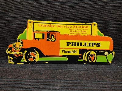 Porcelain Phillips Ganske Service Metal Sign Plate Size 26'' x 10'' Inches
