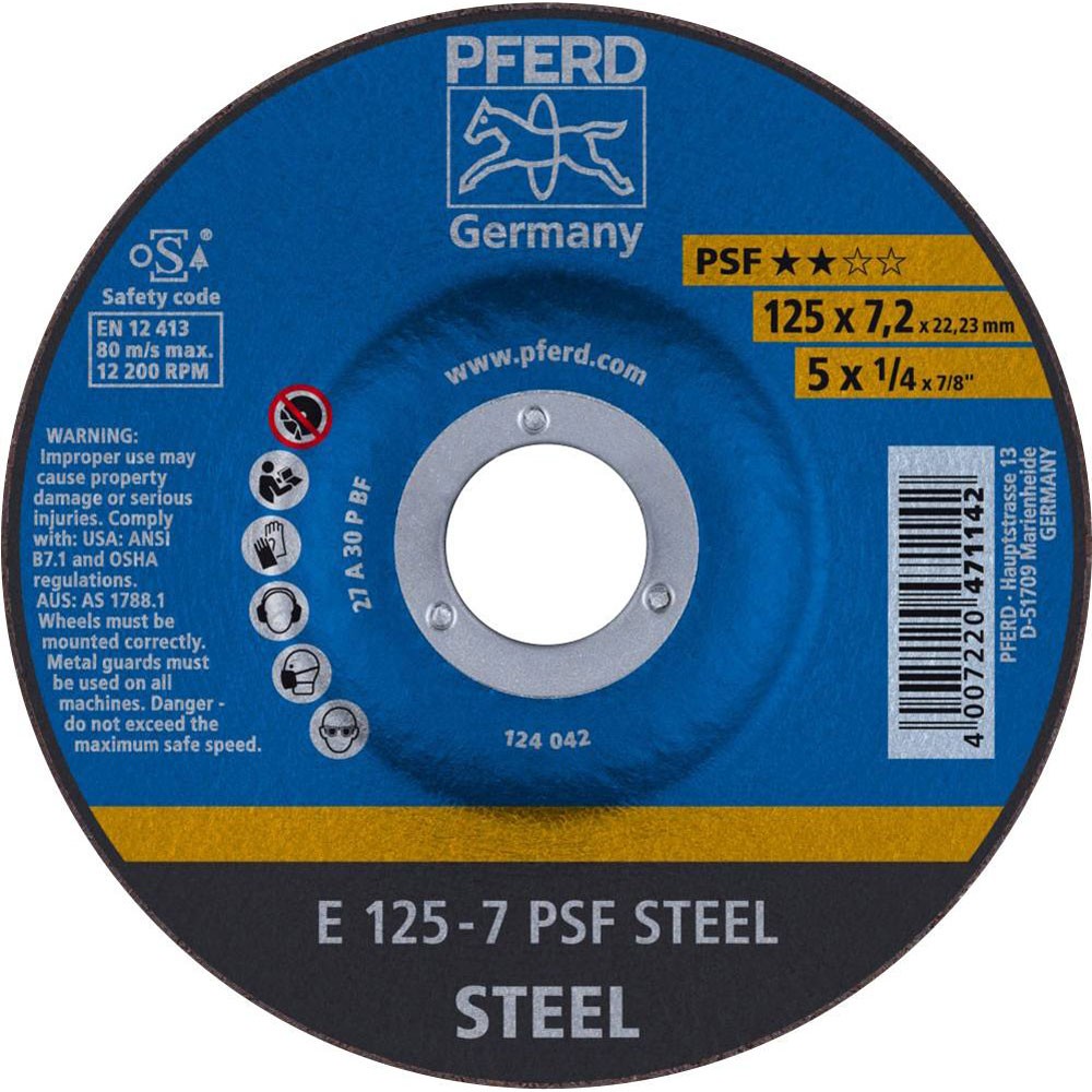 PFERD PSF Steel Grinding Disc 125mm dia. 22.23mm bore 10pcs