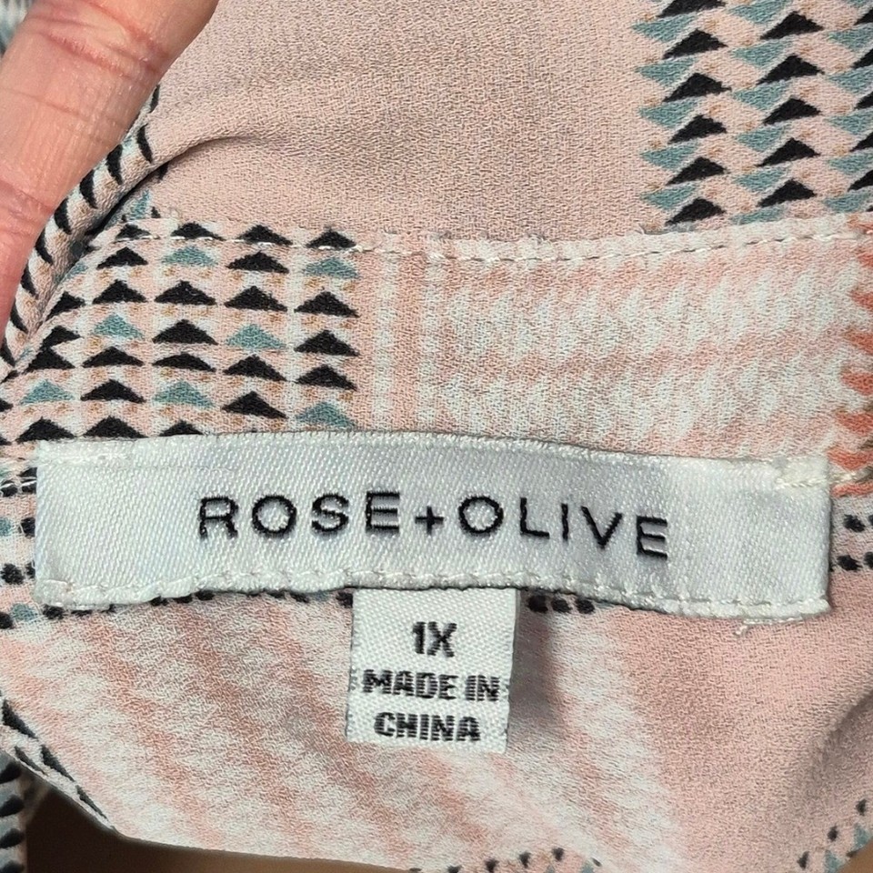 Rose + Olive Sleeveless Light Pink Black Pattern Flowy Button Down Top ...