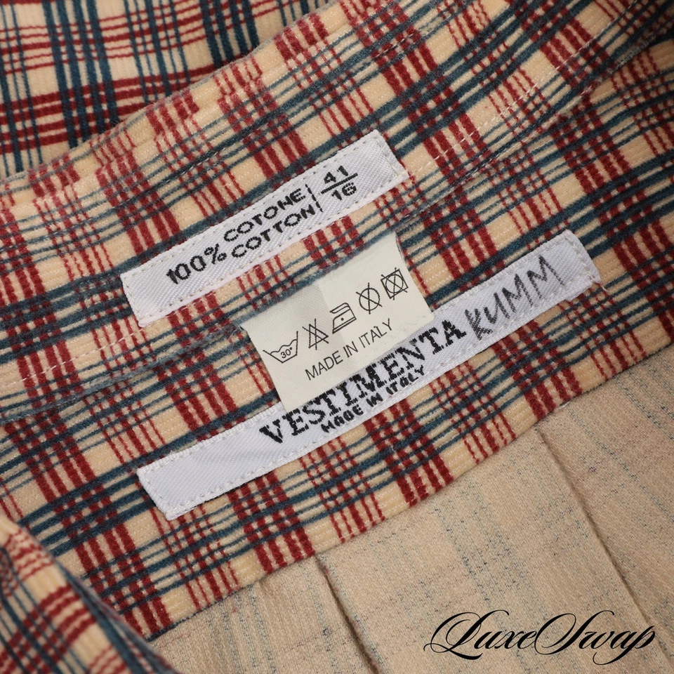 Camisa Vestimenta Hecha en Italia Azul Mantequilla Óxido Multi Cuadros Pana Otoño 16 Sin Reserva Foto 4 de 4