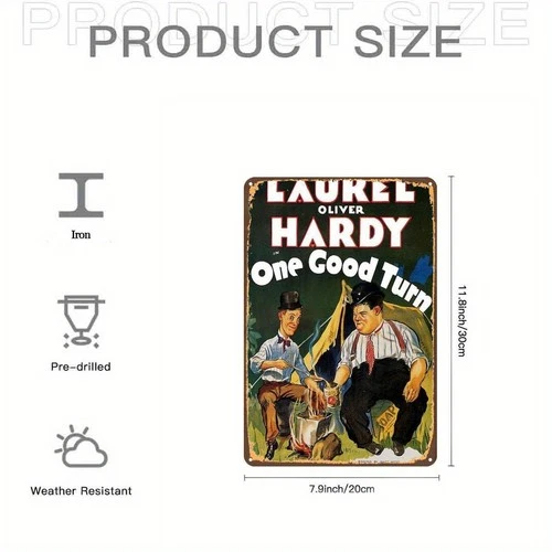 Tin Metal Signs Home Décor, "Laurel & Hardy: One Good Turn Vintage Movie Poster