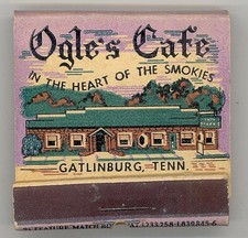 ANTIQUE FEATURE MATCHBOOK COVER "OGLE'S CAFE" GATLINBURG TENNESSEE UNUSED
