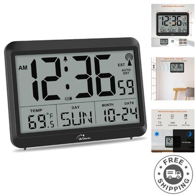 Stylish Digital Wall Clock - Automatic Atomic Time & Indoor Climate Display