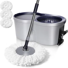 Spin Mop and Bucket Set EasyWring Microfiber 3 Mop Pads Pedal Spinning Floor Cle