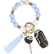 Key Ring Bracelet Car Keychain Holder Wristlet Silicone Women Beaded Bangle C...