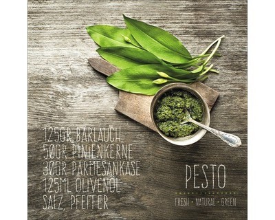 Glasbild Bärlauch Pesto 30x30 cm