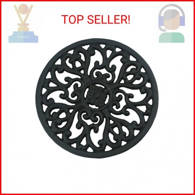 Ogrmar 6.6'' Diameter Decorative Cast Iron Round Trivet with Vintage Pattern for 