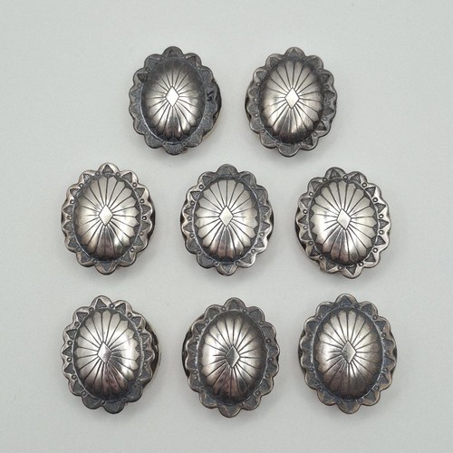 Vintage Set of 8 925 Sterling Silver Oval Southwestern Concho Button Covers