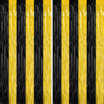 2 Pack Black Gold New Years Eve Foil Curtain Streamer Decorations