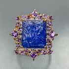 Carving 14 ct Natural Tanzanite Ring 925 Sterling Silver Size 7.75 /R474615