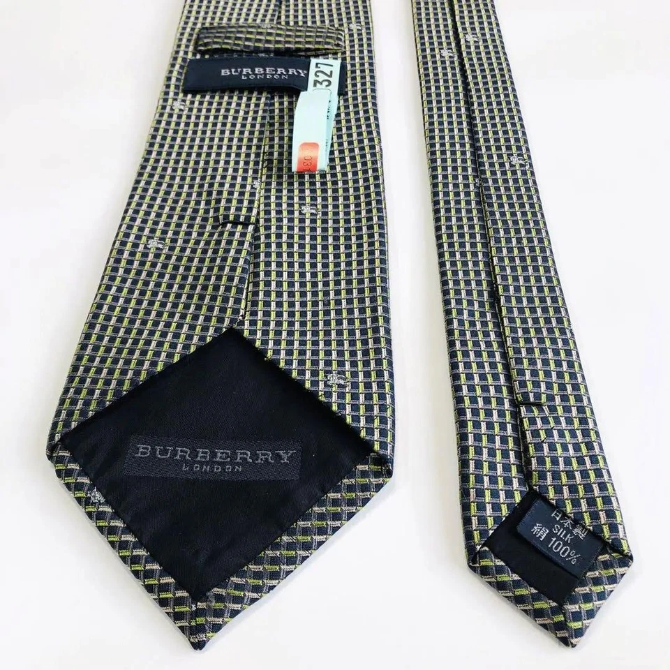 Burberry London patrón de escudo de corbata verde claro rosa púrpura cuadros usado Foto 3 de 4