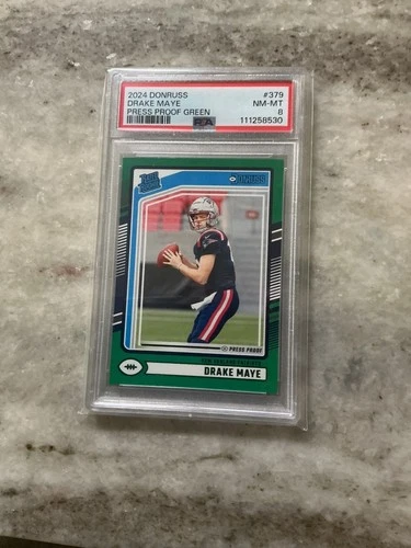 2024 Panini Donruss Rated Rookie Drake Maye #379 Press Proof Green PSA 8