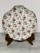 Vintage Lefton China 637 Rose Chintz 8” Snack Plates Set Of 4 Shell Shaped