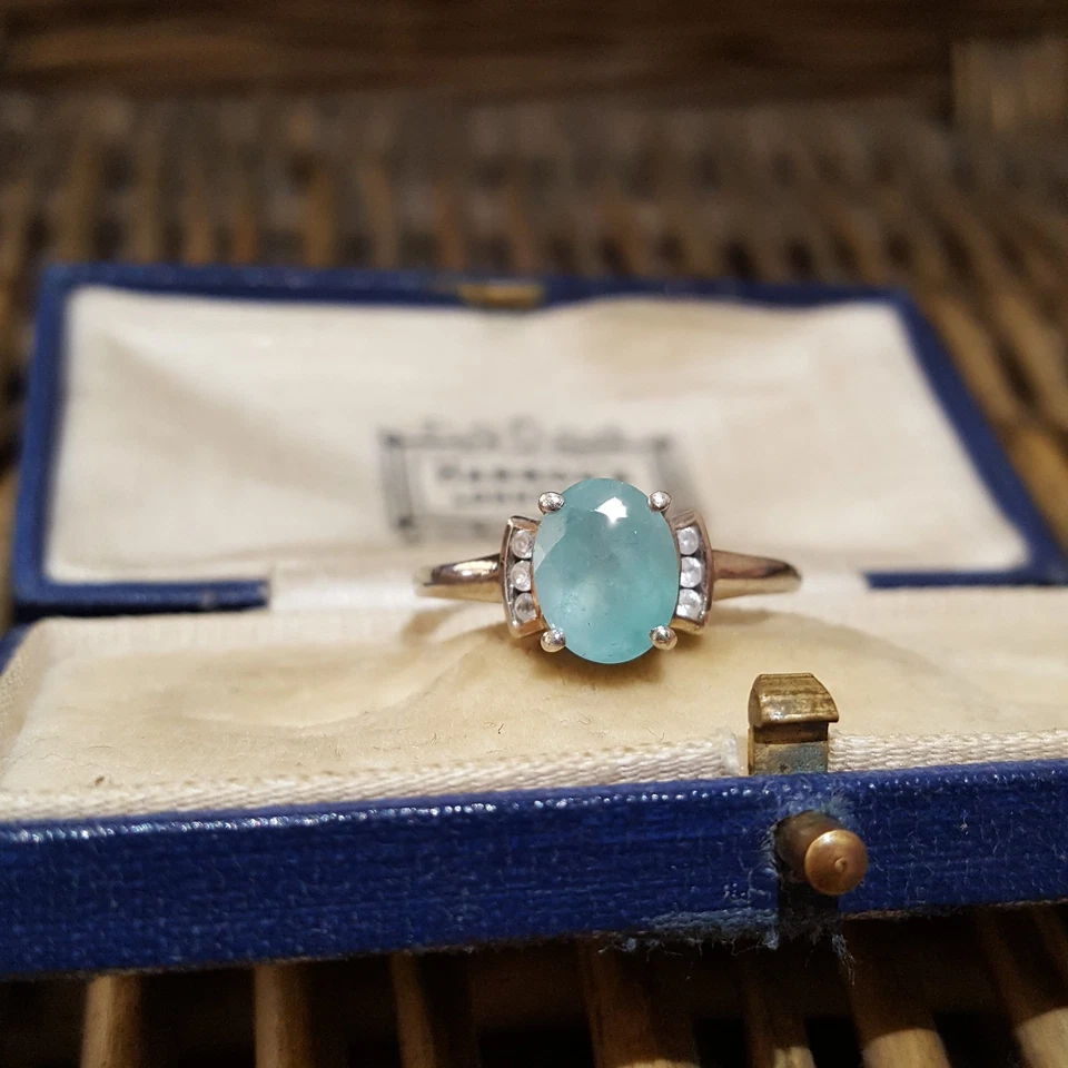 Anillo de plata de ley 925 grandidierita genuina y topacio blanco talla UK T.5/EU 62.5 Foto 4 de 4