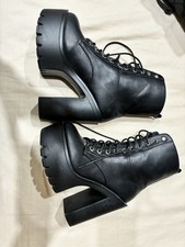 Platform Lace-Up Block Heel Black Round Toe Ankle Boots for Women