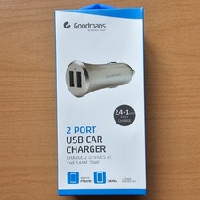 Goodmans Dual Port In-Car Charger 2.4+1 AMP Fast Charge iPhone Android USB Gold