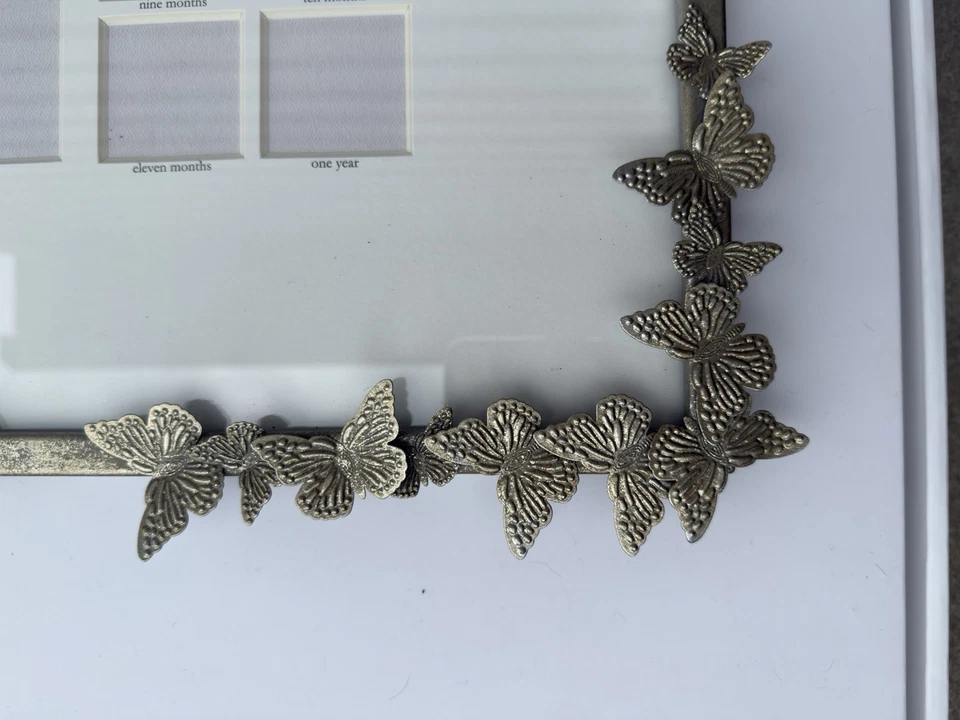 Monique Lhuillier Plata Mariposa Primer Año Marco Metal NUEVO  Foto 3 de 4