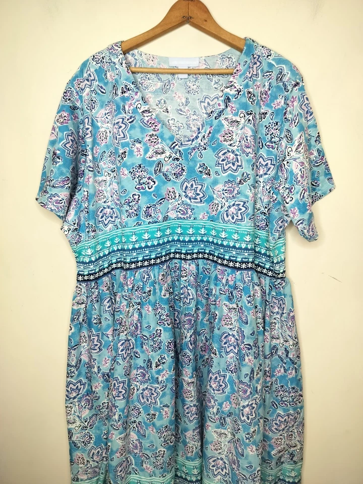 Maxi vestido largo de casa de algodón floral Only Necessities 2X 26/28 para mujer Foto 2 de 4