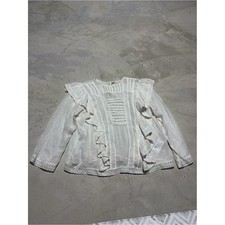 Women's White Ruffle Lace Peasant Blouse small
