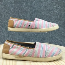Toms Shoes Womens 10 Avalon Striped Casual Slip On Loafer Flats Pink Blue Fabric