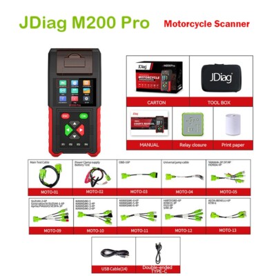 JDiag M200Pro full version Motorcycle Diagnostic TOOL Support ECU Battery Tester