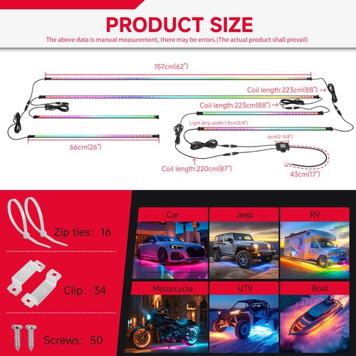 6X Dual Row RBG LED Underbody Glow Kit w/ bluetooth&Remote Controller For Honda - Picture 2 of 18
