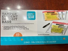 25 Pack Tamper Evident Deposit Bags Pen Gear Brand 9x12 Tamper Indicating Bags